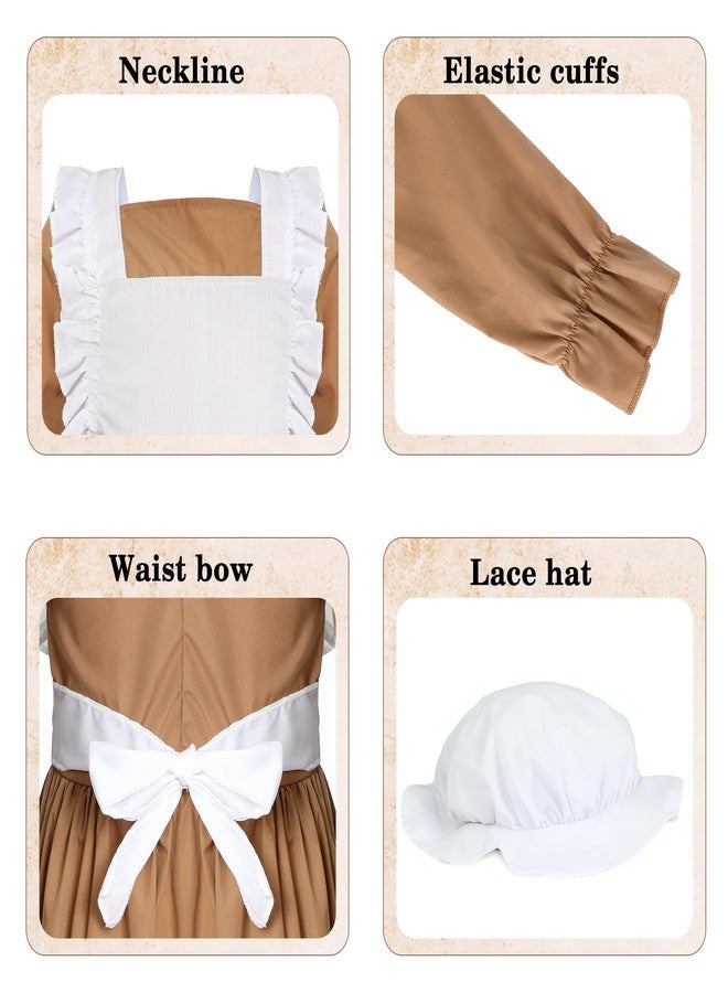 Wizland Girls Colonial Pioneer Dress with Apron And Bonnet Brown 10-12 - Image 3